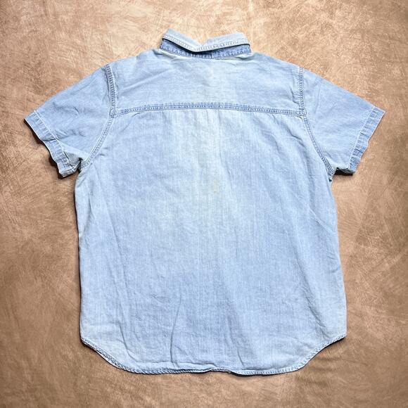 Vintage 90s Just My Size Denim Teddy Bear Tug of War Shirt Button Up Teacher - Picture 4 of 8